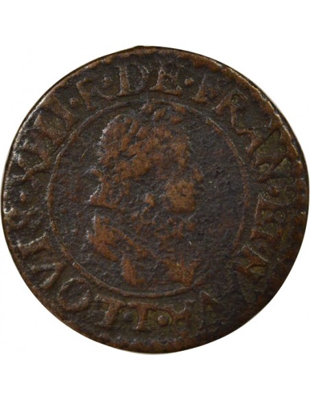 Louis XIII Type 2 1 double tournois Cuivre 1615 T Nantes