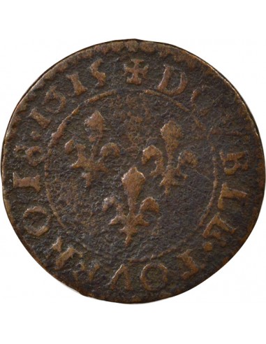 Louis XIII Type 2 1 double tournois Cuivre 1615 T Nantes
