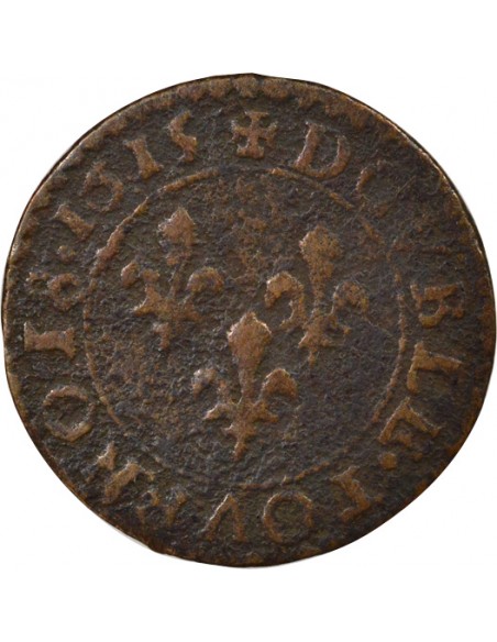Louis XIII Type 2 1 double tournois Cuivre 1615 T Nantes