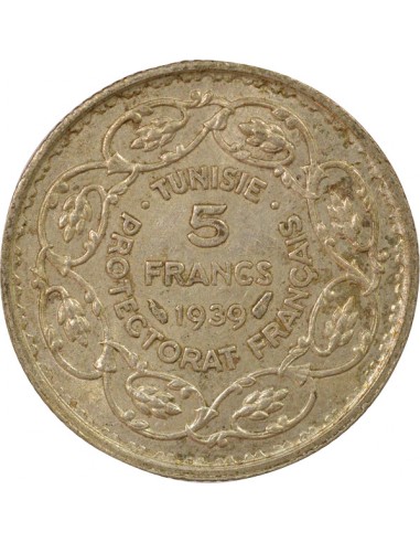 Tunisie Ahmed II Bey Protectorat Français 5 francs Argent 1358 AH (1939) A Paris