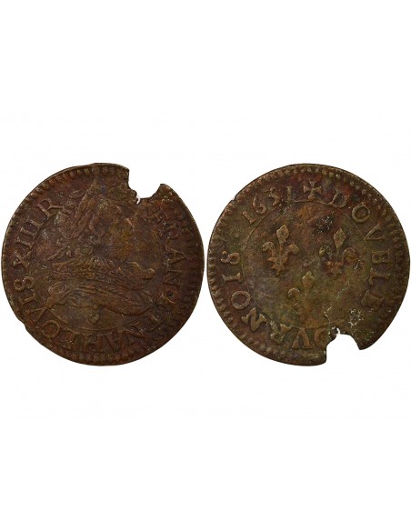 Louis XIII Type 1 1 double tournois Cuivre 1631 H La Rochelle