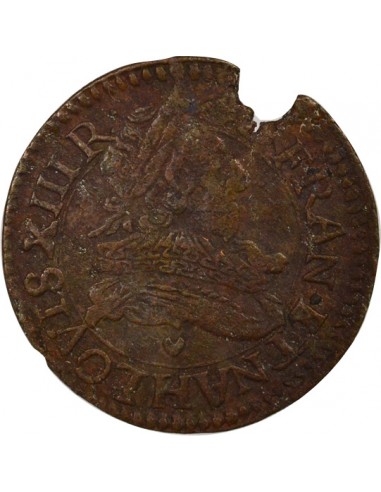 Louis XIII Type 1 1 double tournois Cuivre 1631 H La Rochelle