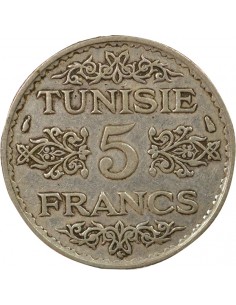 Tunisie Ahmed II Bey Protectorat Français 5 francs Argent 1355 AH (1936) A Paris 2