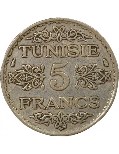 Tunisie Ahmed II Bey Protectorat Français 5 francs Argent 1355 AH (1936) A Paris