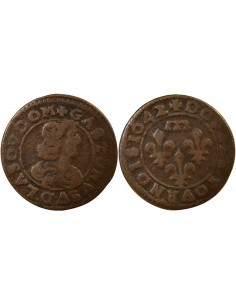 Gaston d'Orléans Type 16 Double Tournois Cuivre 1642 Trévoux