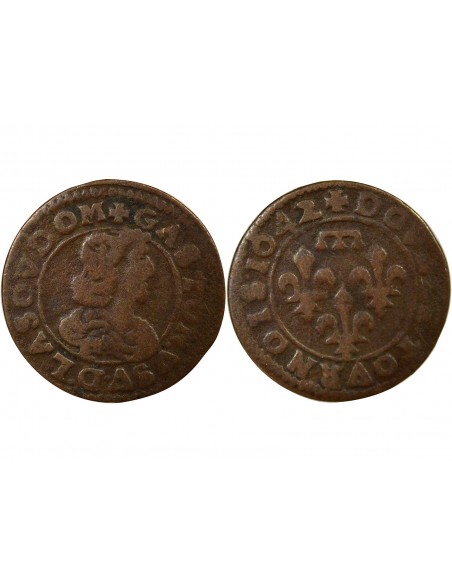 Gaston d'Orléans Type 16 Double Tournois Cuivre 1642 Trévoux