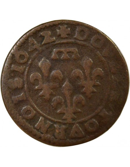 Gaston d'Orléans Type 16 Double Tournois Cuivre 1642 Trévoux