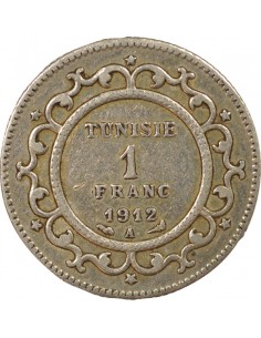 Tunisie Naceur Bey Protectorat Français 1 franc Argent 1330 AH (1912) A Paris 2