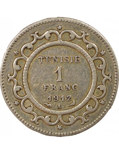Tunisie Naceur Bey Protectorat Français 1 franc Argent 1330 AH (1912) A Paris