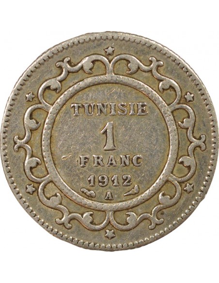 Tunisie Naceur Bey Protectorat Français 1 franc Argent 1330 AH (1912) A Paris