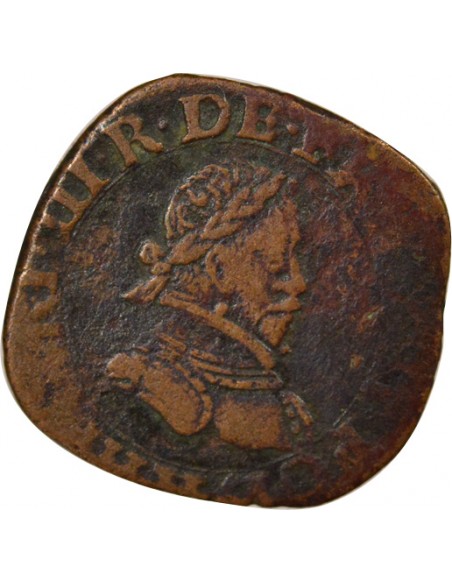 Henri III Type 3 1 double tournois Cuivre 1587-1589 H La Rochelle