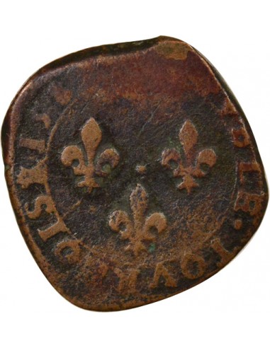 Henri III Type 3 1 double tournois Cuivre 1587-1589 H La Rochelle
