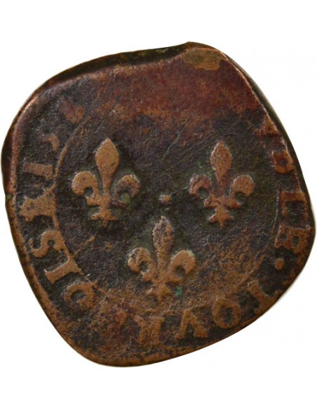 Henri III Type 3 1 double tournois Cuivre 1587-1589 H La Rochelle