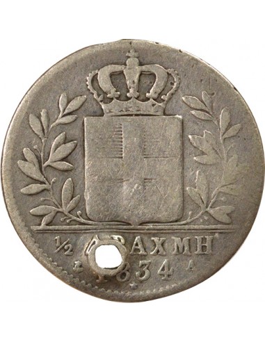 Grèce Othon Ier 1/2 drachme Argent 1834 A - Paris