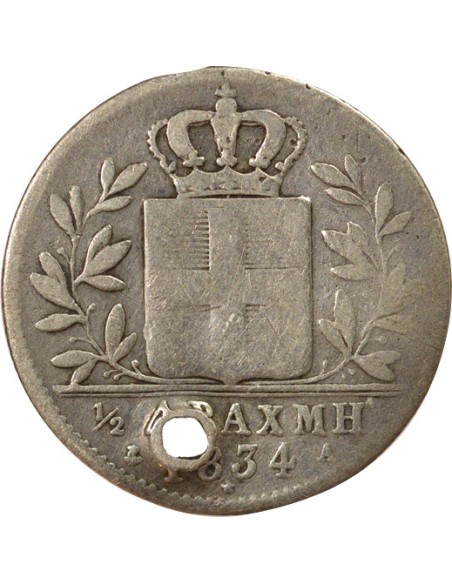 Grèce Othon Ier 1/2 drachme Argent 1834 A - Paris