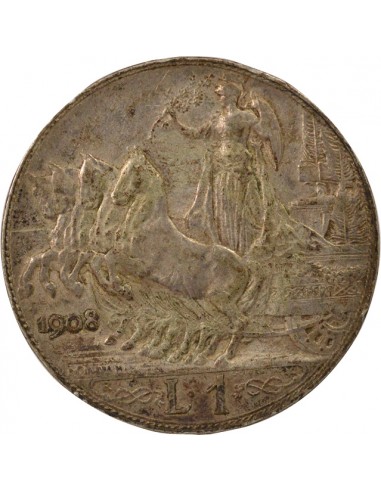 Italie Vittorio Emanuele III 1 lire Argent 1908 R Rome