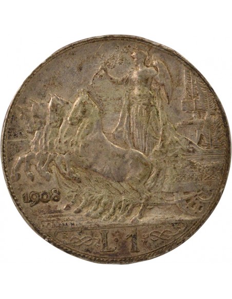 Italie Vittorio Emanuele III 1 lire Argent 1908 R Rome