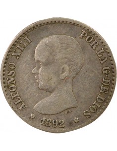 Espagne Alphonse XIII d'Espagne 1e Portrait 50 centimos Argent 1892 AI Madrid 2