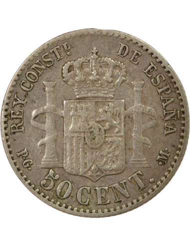 Espagne Alphonse XIII d'Espagne 1e Portrait 50 centimos Argent 1892 AI Madrid
