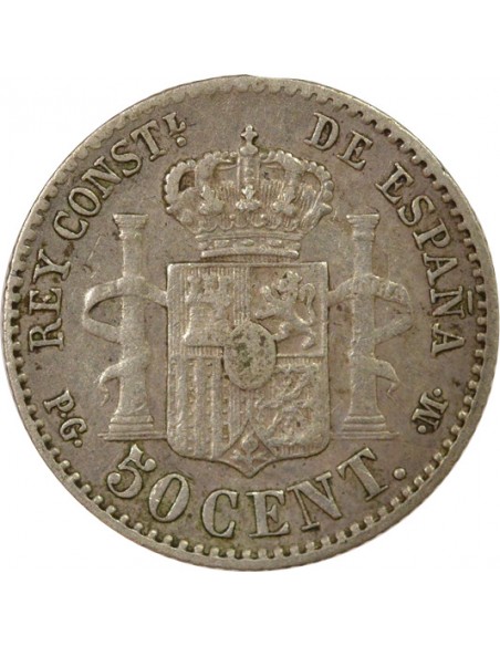 Espagne Alphonse XIII d'Espagne 1e Portrait 50 centimos Argent 1892 AI Madrid