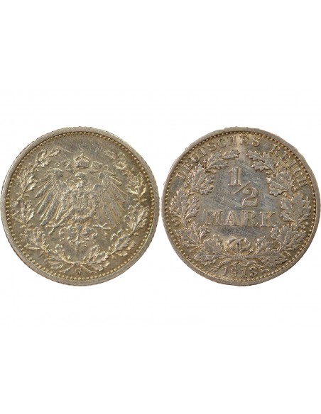 Allemagne 1/2 mark Argent 1913 G Karlsruhe