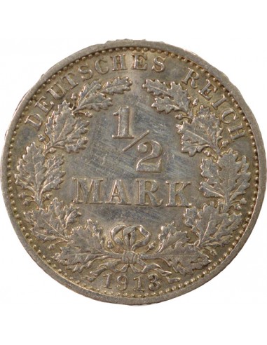 Allemagne 1/2 mark Argent 1913 G Karlsruhe