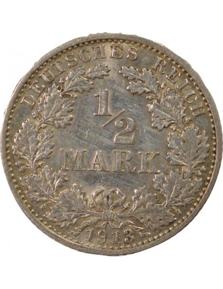 Allemagne 1/2 mark Argent 1913 G Karlsruhe