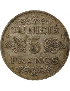 Tunisie Ahmed II Bey Protectorat Français 5 francs Argent 1355 AH (1936) A Paris 2