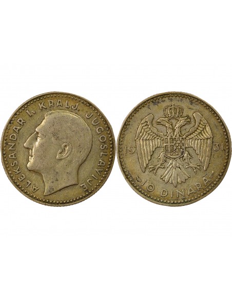 Grèce Alexandre I de Yougoslavie 10 dinara Argent 1931 A Paris