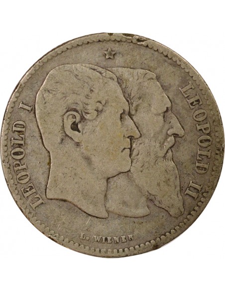 Roi des Belges Anniversaire de l'Indépendance 2 francs Argent 1880 B. Bruxelles