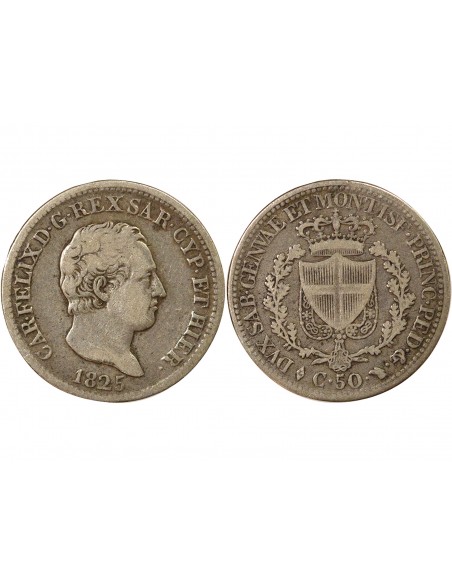 Sardaigne Charles-Félix 50 centesimi Argent 1825 T Turin
