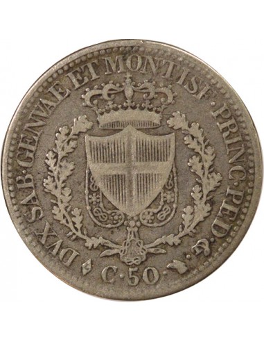 Sardaigne Charles-Félix 50 centesimi Argent 1825 T Turin