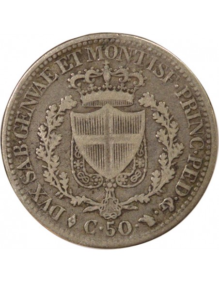 Sardaigne Charles-Félix 50 centesimi Argent 1825 T Turin