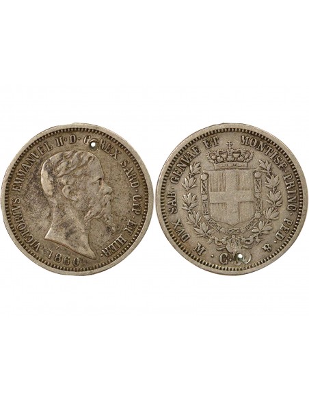 Sardaigne Victor Emmanuel II 50 centesimi Argent 1860 M Milan