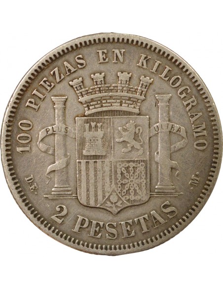 Espagne Gouvernement Provisoire 2 pesetas Argent 1874 AI Madrid