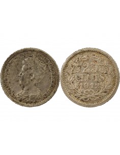 Pays-Bas Wilhelmina I 25 cents Argent 1912 Utrecht