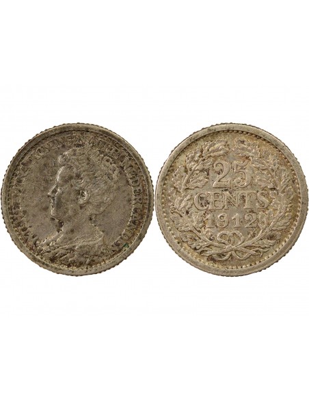 Pays-Bas Wilhelmina I 25 cents Argent 1912 Utrecht