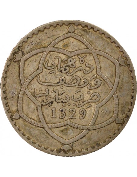 Maroc Abdelhafid 2 1/2 dirham Argent 1329 AH (1911) A Paris