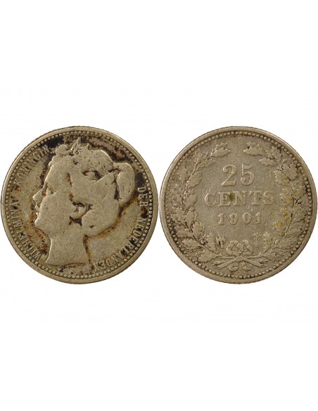 Pays-Bas Wilhelmina I 25 cents Argent 1901 Utrecht