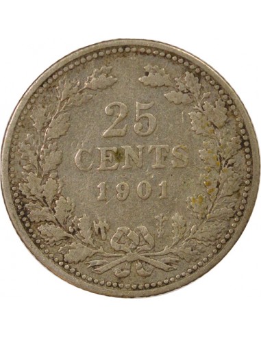 Pays-Bas Wilhelmina I 25 cents Argent 1901 Utrecht
