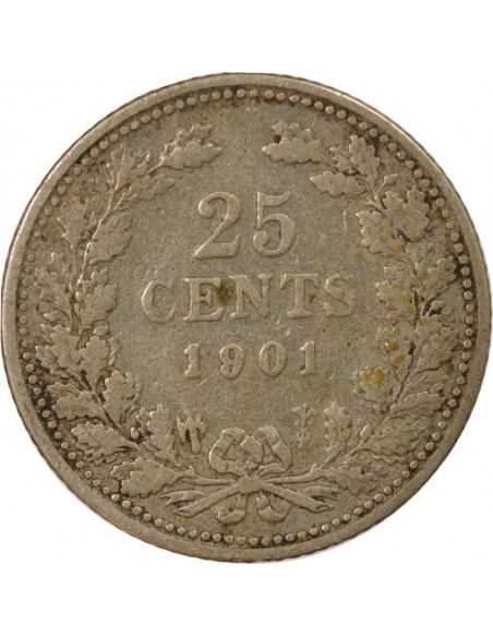 Pays-Bas Wilhelmina I 25 cents Argent 1901 Utrecht