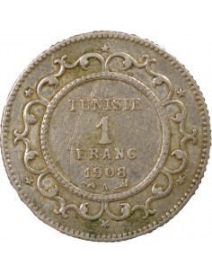 Tunisie Naceur Bey Protectorat Français 1 franc Argent 1326 AH (1908) A Paris 2