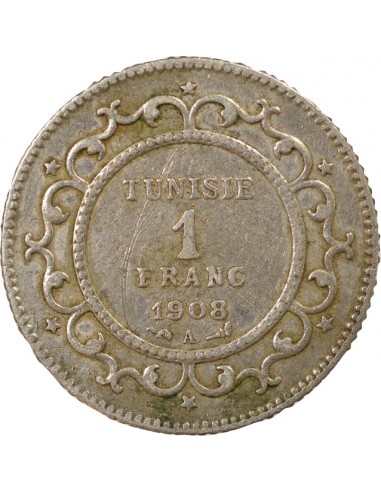 Tunisie Naceur Bey Protectorat Français 1 franc Argent 1326 AH (1908) A Paris