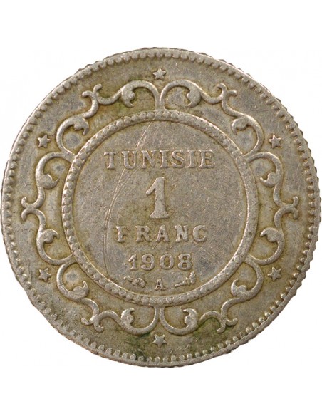 Tunisie Naceur Bey Protectorat Français 1 franc Argent 1326 AH (1908) A Paris