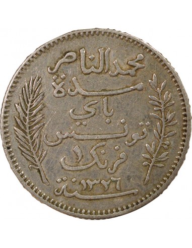 Tunisie Naceur Bey Protectorat Français 1 franc Argent 1326 AH (1908) A Paris