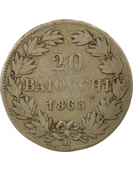 Vatican Pie IX 20 baiocchi Argent 1863 R Rome