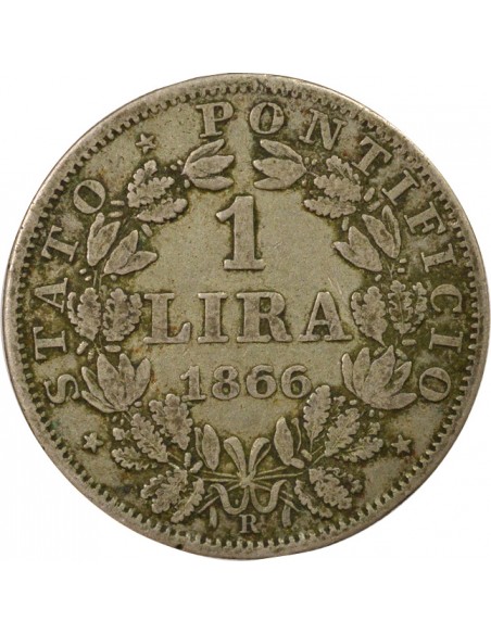 Vatican Pie IX 1 lira Argent 1866 R Rome
