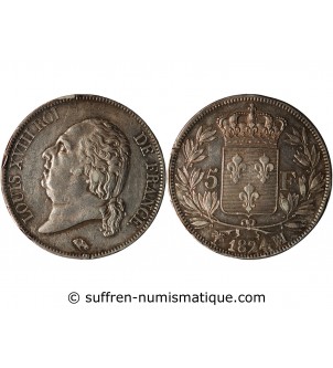 LOUIS XVIII - 5 FRANCS ARGENT 1824 MA MARSEILLE