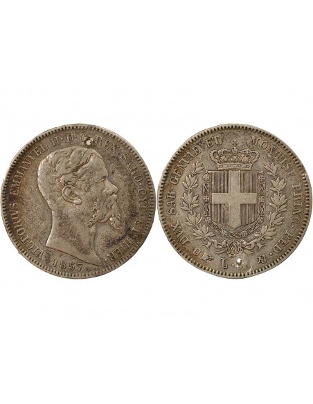 Sardaigne Victor Emmanuel II 1 lire Argent 1857 T Turin
