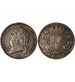LOUIS XVIII - 5 FRANCS ARGENT 1824 MA MARSEILLE 2